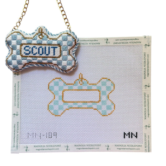 Blue Check Dog Tag Canvas
