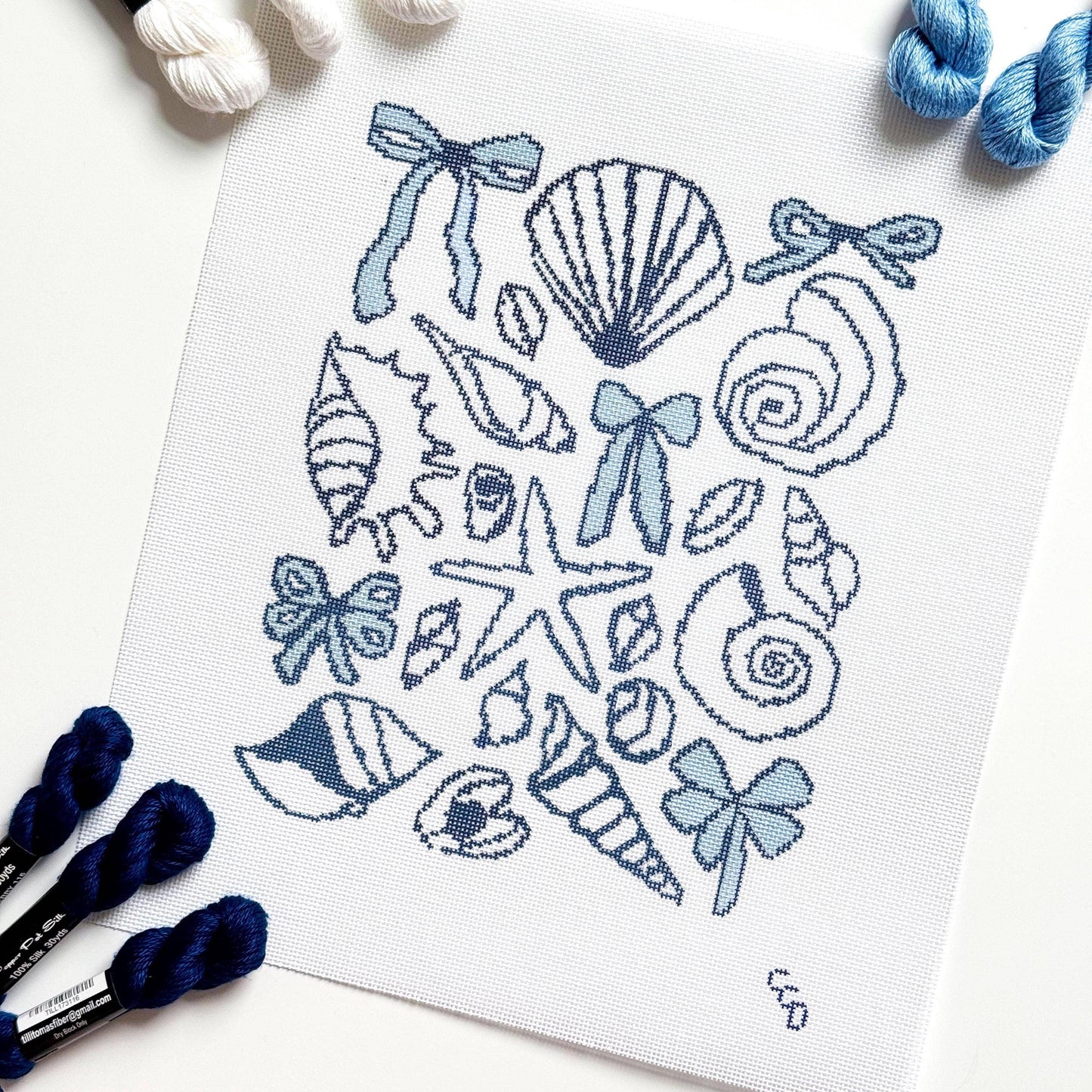 Seashell Preppy Summer Needlepoint Canvas, Needlepoint Pillow Canvas, Needlepoint Kit
