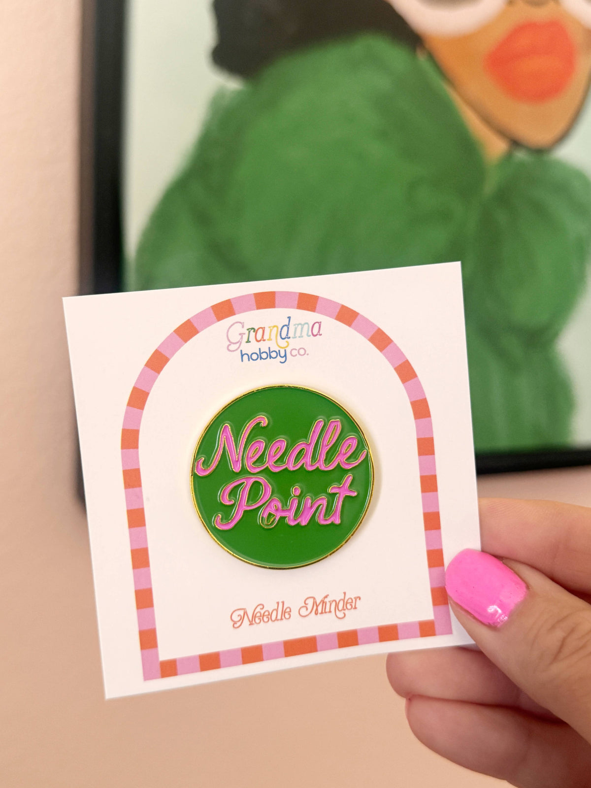 Needlepoint Pink and Green Minder