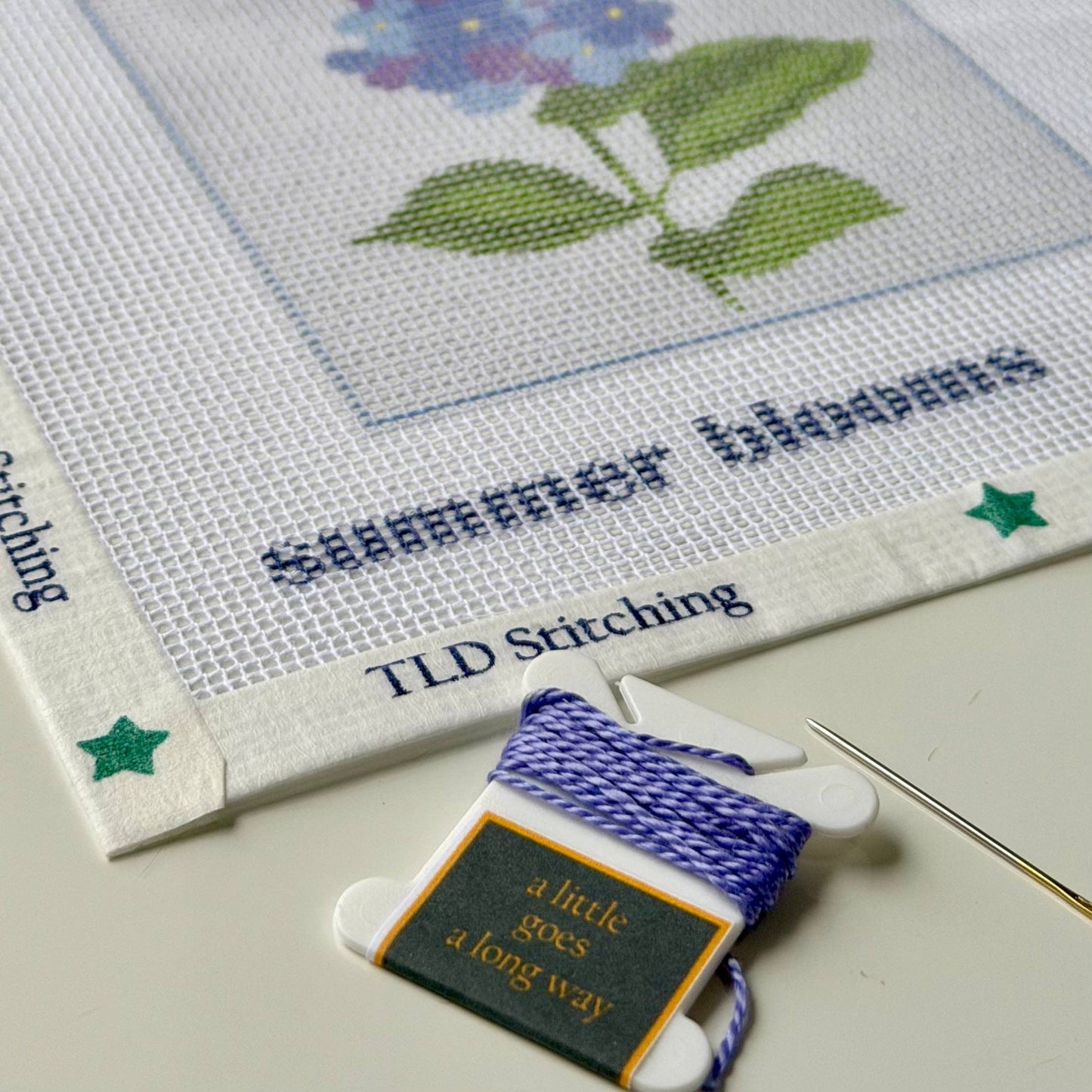 "summer blooms" hydrangea stem needlepoint stitch kit