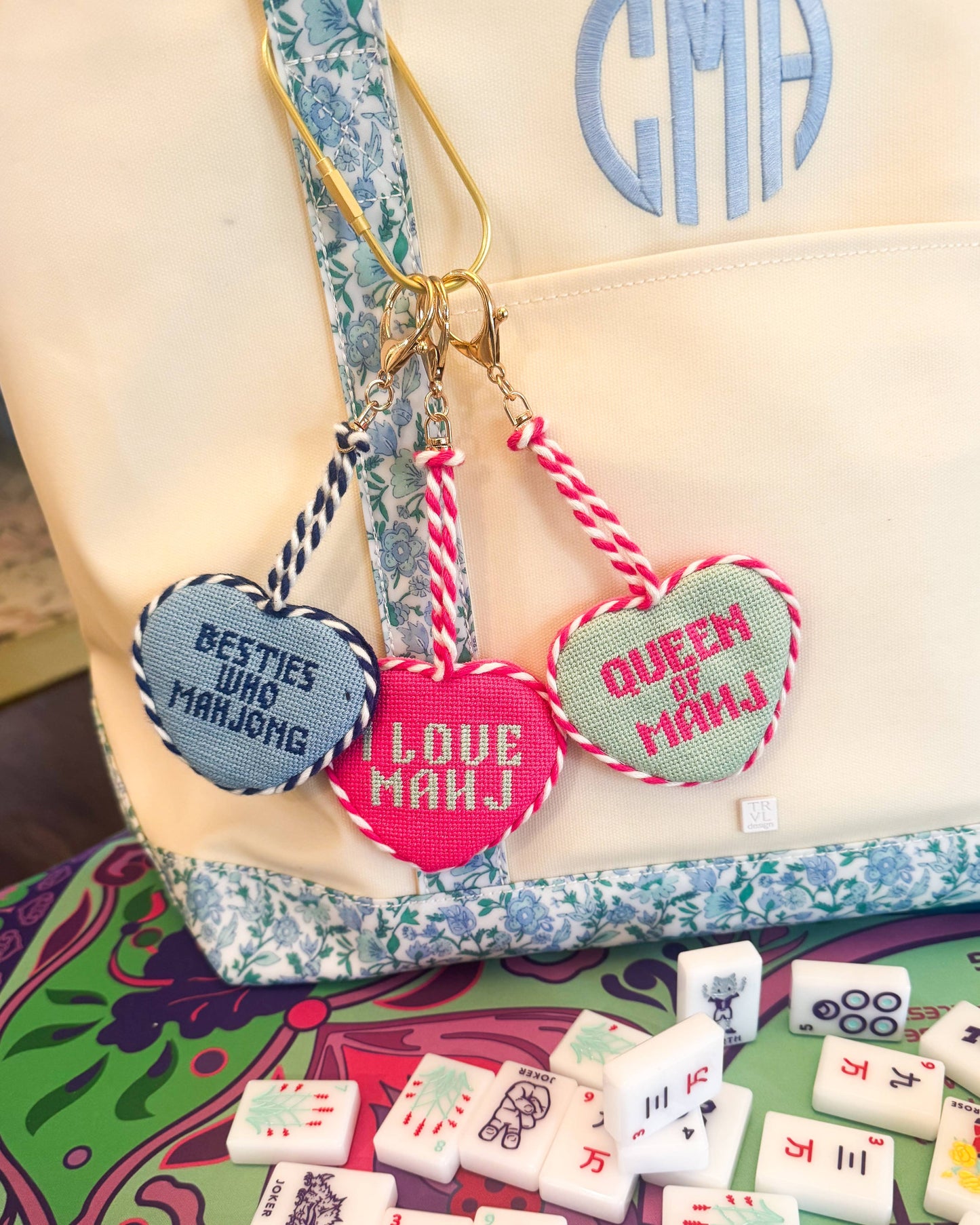Besties Who Mahjong Needlepoint Bag Charm