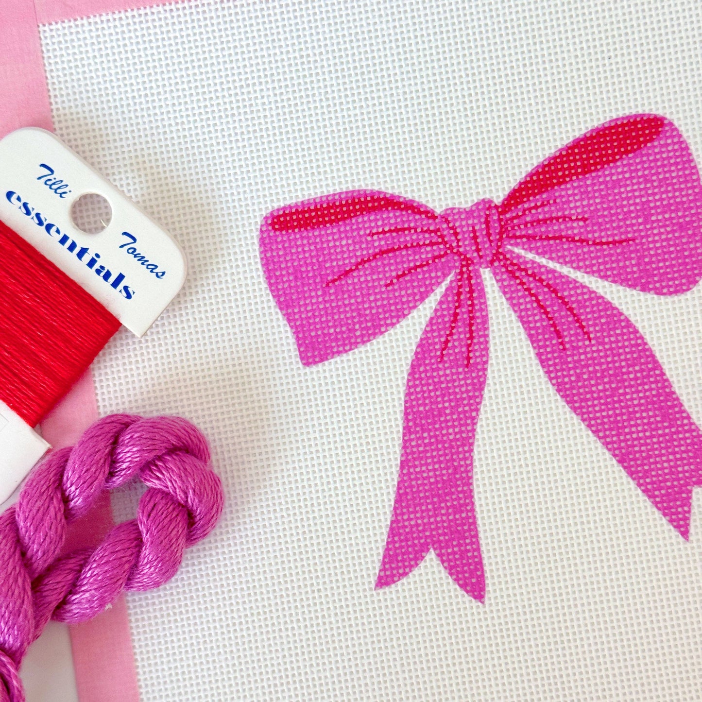 Pink Red Bow 18 Mesh Needlepoint Canvas, Aesthetic Bow Canvas, Artisan Printed Canvas, 4x4 Design